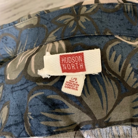 Hudson North Tropical Floral Blue Tan Casual Button Up Shirt Short Sleeves L - Picture 10 of 10